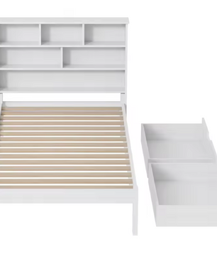 Eenpersoonsbed 90 × 200 cm met Opberglades – Modern Bedframe met Hoofdplank