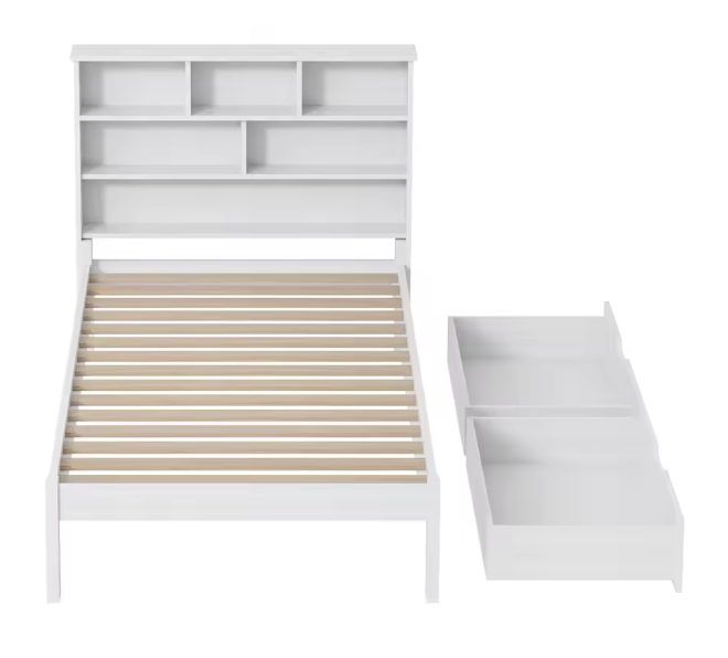 Eenpersoonsbed 90 × 200 cm met Opberglades – Modern Bedframe met Hoofdplank