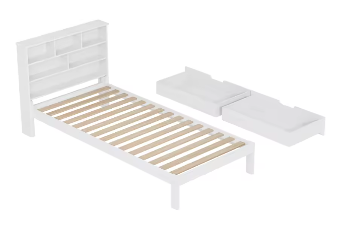 Eenpersoonsbed 90 × 200 cm met Opberglades – Modern Bedframe met Hoofdplank