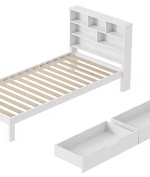 Eenpersoonsbed 90 × 200 cm met Opberglades – Modern Bedframe met Hoofdplank