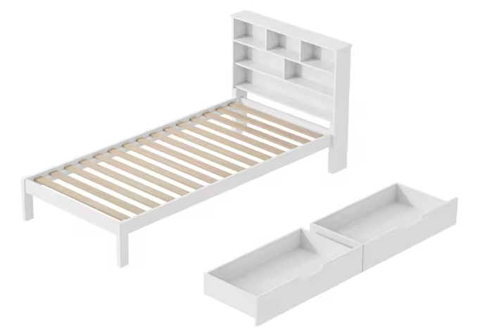 Eenpersoonsbed 90 × 200 cm met Opberglades – Modern Bedframe met Hoofdplank