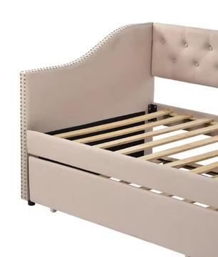 Opklapbare Slaapbank 90 × 200 cm – Gestoffeerd Dagbed met Uittrekbaar Bed en Linnen Bekleding