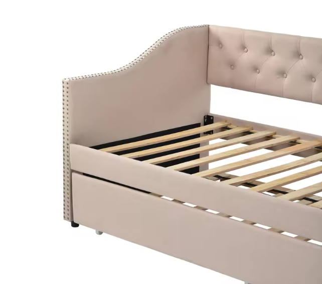 Opklapbare Slaapbank 90 × 200 cm – Gestoffeerd Dagbed met Uittrekbaar Bed en Linnen Bekleding