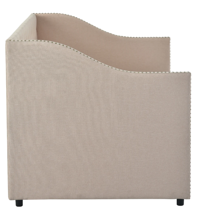 Opklapbare Slaapbank 90 × 200 cm – Gestoffeerd Dagbed met Uittrekbaar Bed en Linnen Bekleding