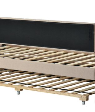 Opklapbare Slaapbank 90 × 200 cm – Gestoffeerd Dagbed met Uittrekbaar Bed en Linnen Bekleding