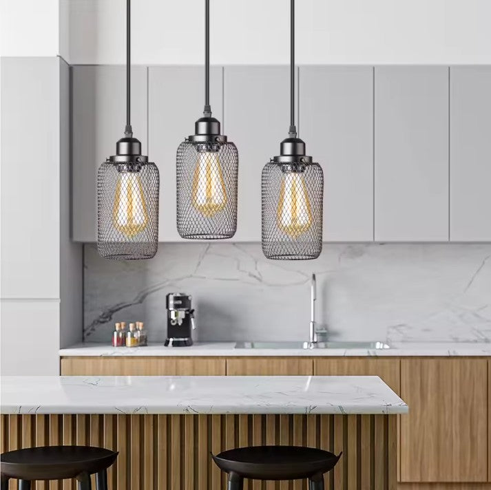 Zwarte Vintage Kooi Hanglamp – Industriële Metalen Plafondlamp – E27 – Open Frame Design voor Café, Bar & Woonkamer