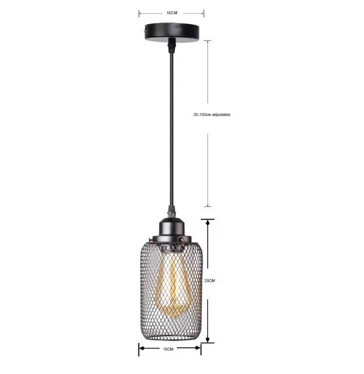 Zwarte Vintage Kooi Hanglamp – Industriële Metalen Plafondlamp – E27 – Open Frame Design voor Café, Bar & Woonkamer