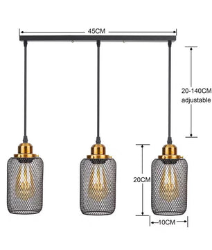 Zwarte Vintage Kooi Hanglamp – Industriële Metalen Plafondlamp – E27 – Open Frame Design voor Café, Bar & Woonkamer