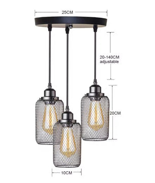 Zwarte Vintage Kooi Hanglamp – Industriële Metalen Plafondlamp – E27 – Open Frame Design voor Café, Bar & Woonkamer