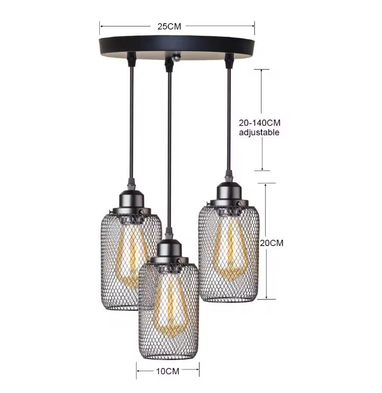 Zwarte Vintage Kooi Hanglamp – Industriële Metalen Plafondlamp – E27 – Open Frame Design voor Café, Bar & Woonkamer