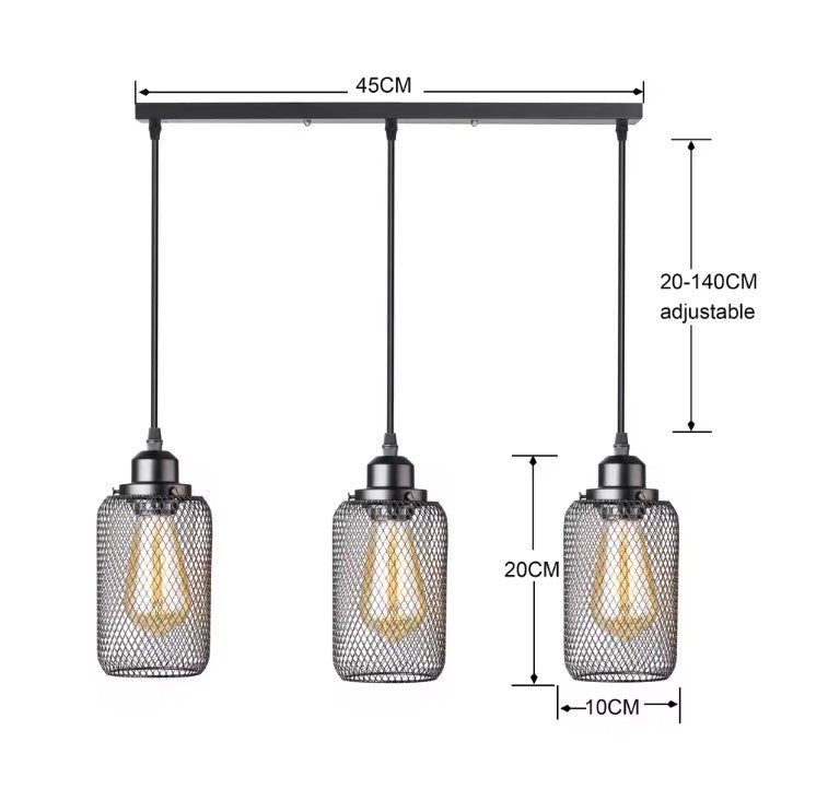 Zwarte Vintage Kooi Hanglamp – Industriële Metalen Plafondlamp – E27 – Open Frame Design voor Café, Bar & Woonkamer