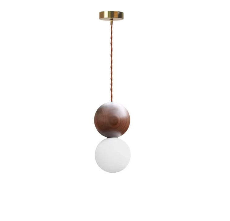 Moderne Houten LED Hanglamp met Glazen Bol – Zwart Walnoot G9 – Scandinavisch & Japans Design voor Slaapkamer, Eetkamer & Woonkamer
