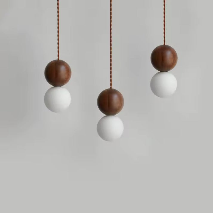 Moderne Houten LED Hanglamp met Glazen Bol – Zwart Walnoot G9 – Scandinavisch & Japans Design voor Slaapkamer, Eetkamer & Woonkamer