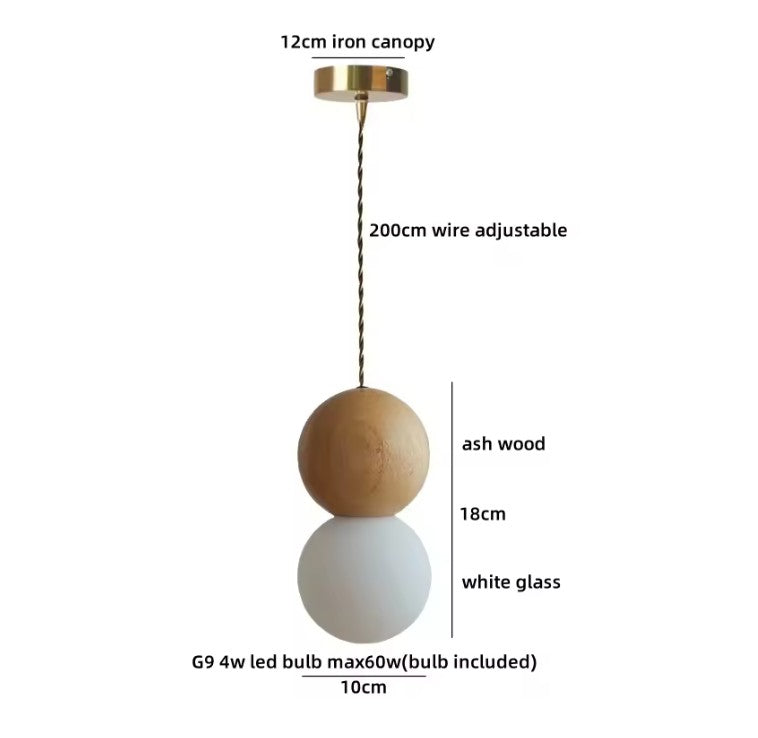 Moderne Houten LED Hanglamp met Glazen Bol – Zwart Walnoot G9 – Scandinavisch & Japans Design voor Slaapkamer, Eetkamer & Woonkamer