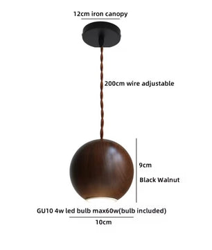 Moderne Houten LED Hanglamp met Glazen Bol – Zwart Walnoot G9 – Scandinavisch & Japans Design voor Slaapkamer, Eetkamer & Woonkamer