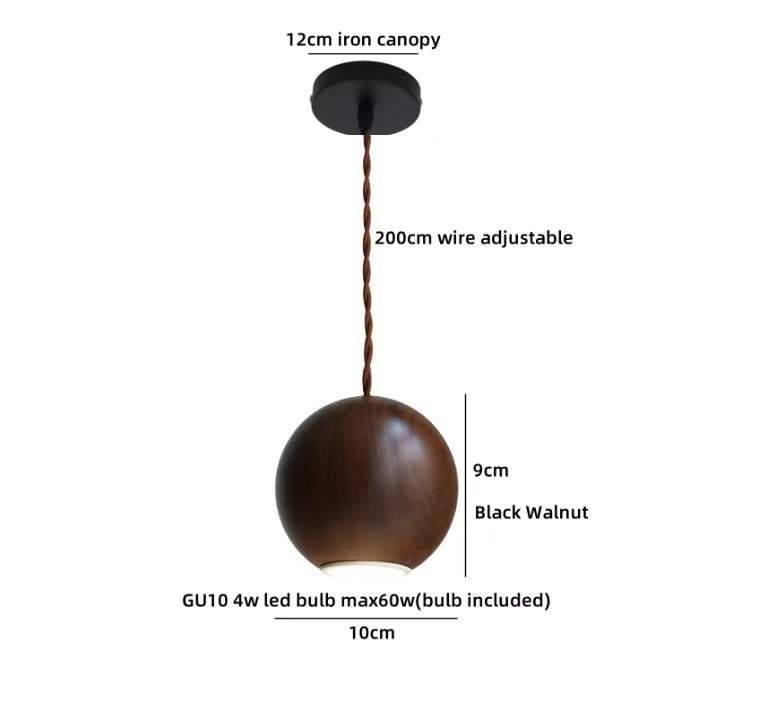 Moderne Houten LED Hanglamp met Glazen Bol – Zwart Walnoot G9 – Scandinavisch & Japans Design voor Slaapkamer, Eetkamer & Woonkamer