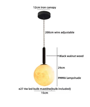 Moderne Houten LED Hanglamp met Glazen Bol – Zwart Walnoot G9 – Scandinavisch & Japans Design voor Slaapkamer, Eetkamer & Woonkamer