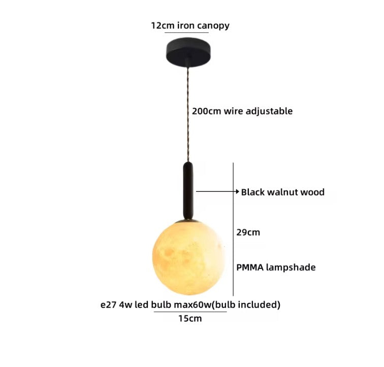 Moderne Houten LED Hanglamp met Glazen Bol – Zwart Walnoot G9 – Scandinavisch & Japans Design voor Slaapkamer, Eetkamer & Woonkamer