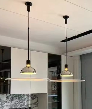 Moderne LED Hanglamp Frisbi Design – PMMA Schijf & Chroom Reflector – E27 Designer Kroonluchter voor Woonkamer, Eetkamer & Slaapkamer