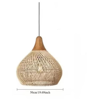 Vintage Rotan Hanglamp Boho – Handgeweven E27 Plafondlamp van Natuurlijk Rotan voor Eetkamer, Keuken & Woonkamer