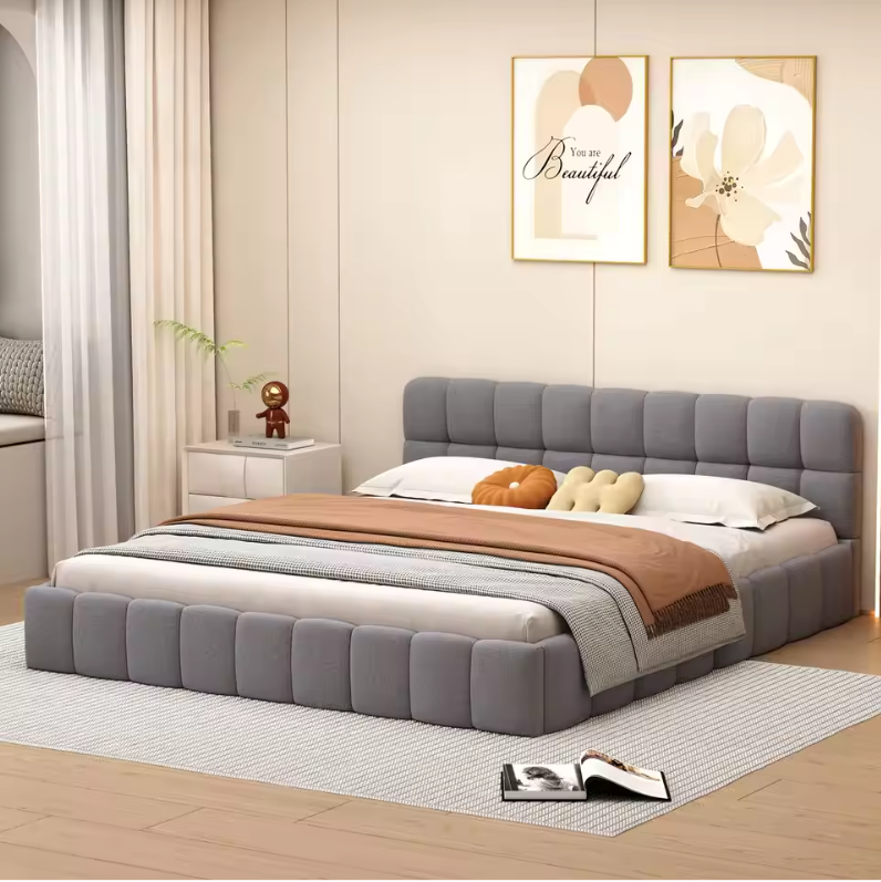 Gestoffeerd Tweepersoonsbed met Zachte Hoofdsteun en Lattenbodem – Comfortabel en Elegant Design (140 × 190 cm)