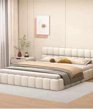 Gestoffeerd Tweepersoonsbed met Zachte Hoofdsteun en Lattenbodem – Comfortabel en Elegant Design (140 × 190 cm)