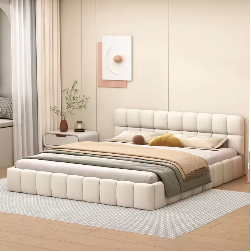 Gestoffeerd Tweepersoonsbed met Zachte Hoofdsteun en Lattenbodem – Comfortabel en Elegant Design (140 × 190 cm)