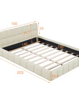Gestoffeerd Tweepersoonsbed met Zachte Hoofdsteun en Lattenbodem – Comfortabel en Elegant Design (140 × 190 cm)
