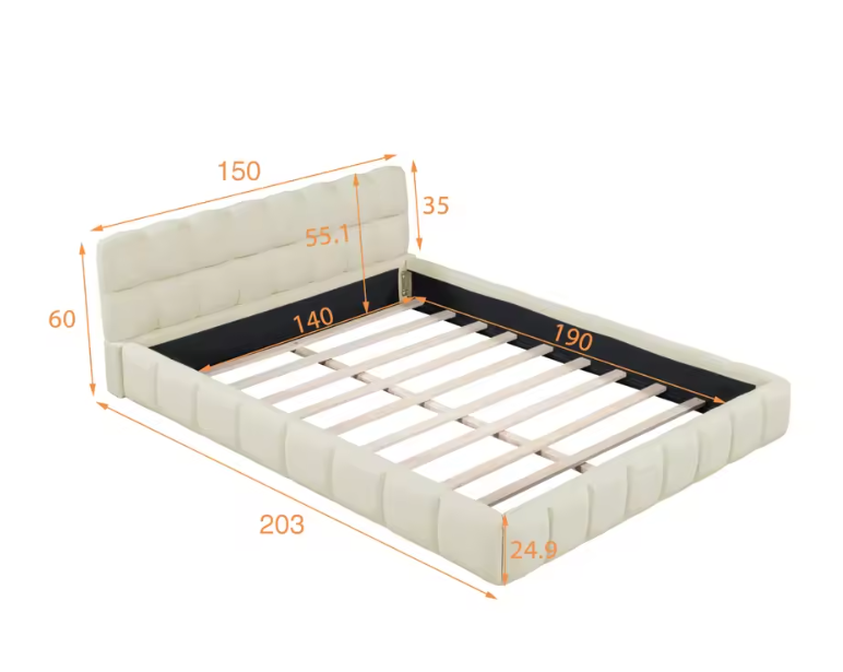 Gestoffeerd Tweepersoonsbed met Zachte Hoofdsteun en Lattenbodem – Comfortabel en Elegant Design (140 × 190 cm)