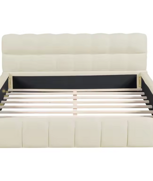 Gestoffeerd Tweepersoonsbed met Zachte Hoofdsteun en Lattenbodem – Comfortabel en Elegant Design (140 × 190 cm)