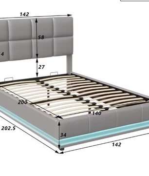Hydraulisch Tweepersoons Bedframe met LED-Verlichting, Verstelbaar Hoofdbord en Opbergruimte – PU Kunstleer