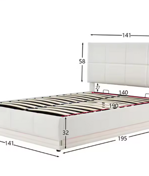 Hydraulisch Tweepersoons Bedframe met LED-Verlichting, Verstelbaar Hoofdbord en Opbergruimte – PU Kunstleer