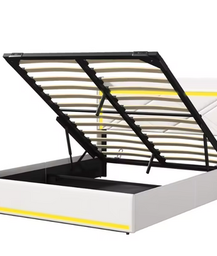 Gestoffeerd Bed 160 × 200 cm met LED-verlichting, USB-aansluiting en Hydraulische Opbergruimte – PU Bekleding en Lattenbodem