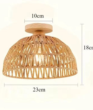 Handgemaakte Rotan Geweven Plafondlamp – Bohemian Semi-Embedded Hanglamp met E26/E27 Fitting voor Woonkamer, Slaapkamer & Eetkamer