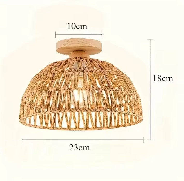 Handgemaakte Rotan Geweven Plafondlamp – Bohemian Semi-Embedded Hanglamp met E26/E27 Fitting voor Woonkamer, Slaapkamer & Eetkamer