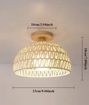 Handgemaakte Rotan Geweven Plafondlamp – Bohemian Semi-Embedded Hanglamp met E26/E27 Fitting voor Woonkamer, Slaapkamer & Eetkamer