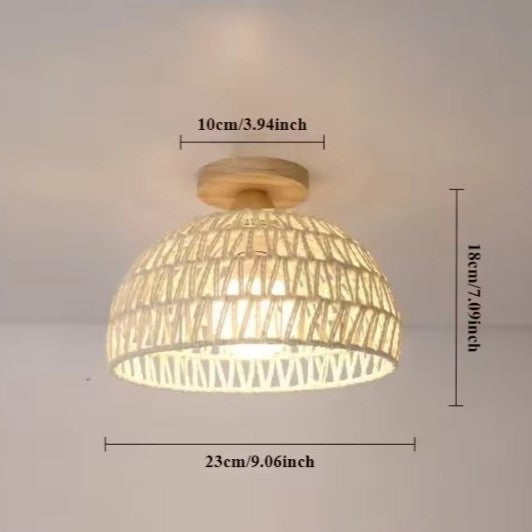 Handgemaakte Rotan Geweven Plafondlamp – Bohemian Semi-Embedded Hanglamp met E26/E27 Fitting voor Woonkamer, Slaapkamer & Eetkamer