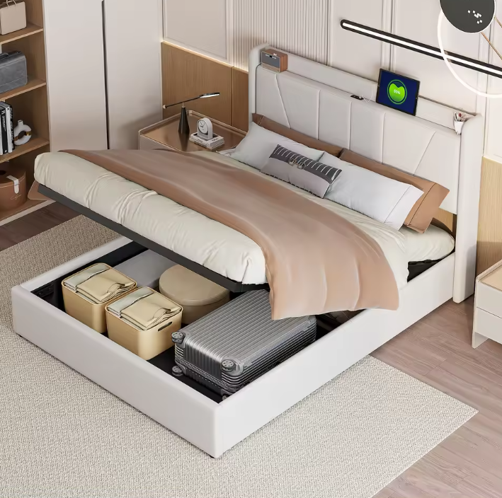 Gestoffeerd Tweepersoonsbed 140x200 cm met Opbergruimte en USB-poort – Ideaal voor Volwassenen of Tieners