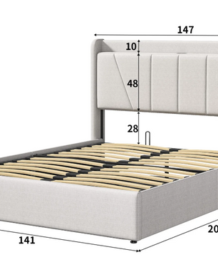 Gestoffeerd Tweepersoonsbed 140x200 cm met Opbergruimte en USB-poort – Ideaal voor Volwassenen of Tieners