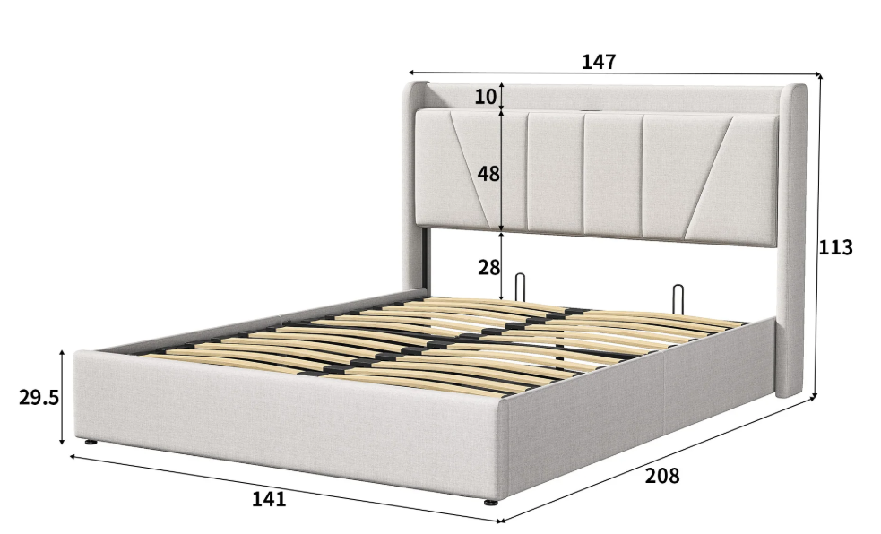Gestoffeerd Tweepersoonsbed 140x200 cm met Opbergruimte en USB-poort – Ideaal voor Volwassenen of Tieners