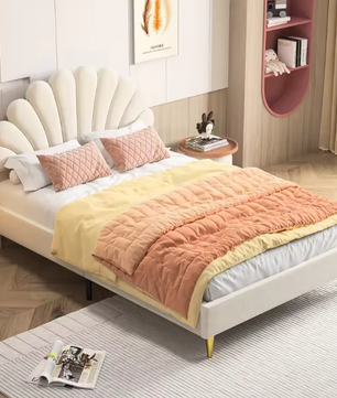 Gestoffeerd Tweepersoonsbed 140x200 cm met Bloemvormig Hoofdeinde en Fluwelen Stof