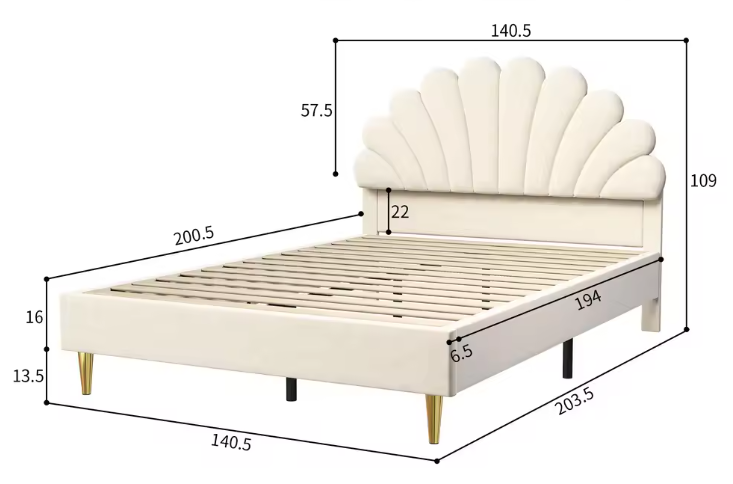Gestoffeerd Tweepersoonsbed 140x200 cm met Bloemvormig Hoofdeinde en Fluwelen Stof