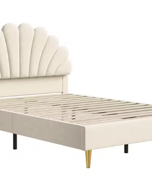 Gestoffeerd Tweepersoonsbed 140x200 cm met Bloemvormig Hoofdeinde en Fluwelen Stof