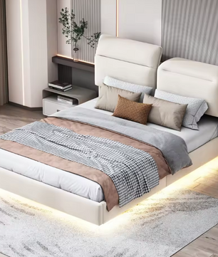 Zwevend Tweepersoonsbed 140x200 cm met LED-Verlichting en Opvouwbaar Hoofdeinde