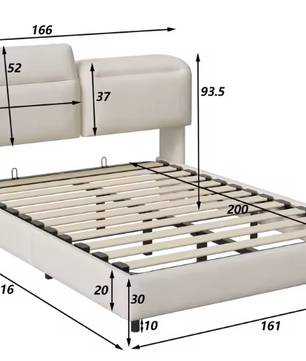 Zwevend Tweepersoonsbed 140x200 cm met LED-Verlichting en Opvouwbaar Hoofdeinde