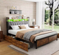 Metalen Tweepersoonsbed met 4 Lades en Opberghoofdeinde – Stalen en Houten Bedframe