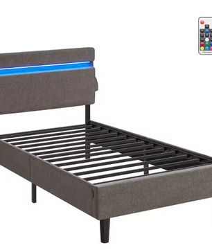 Gestoffeerd Bed met LED-Verlichting, USB en Type-C Oplaadpoorten