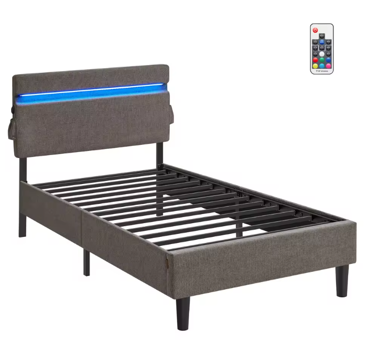 Gestoffeerd Bed met LED-Verlichting, USB en Type-C Oplaadpoorten