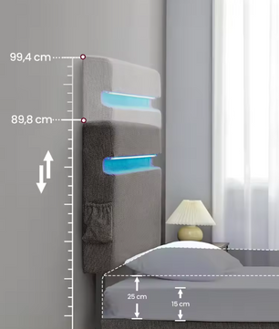 Gestoffeerd Bed met LED-Verlichting, USB en Type-C Oplaadpoorten