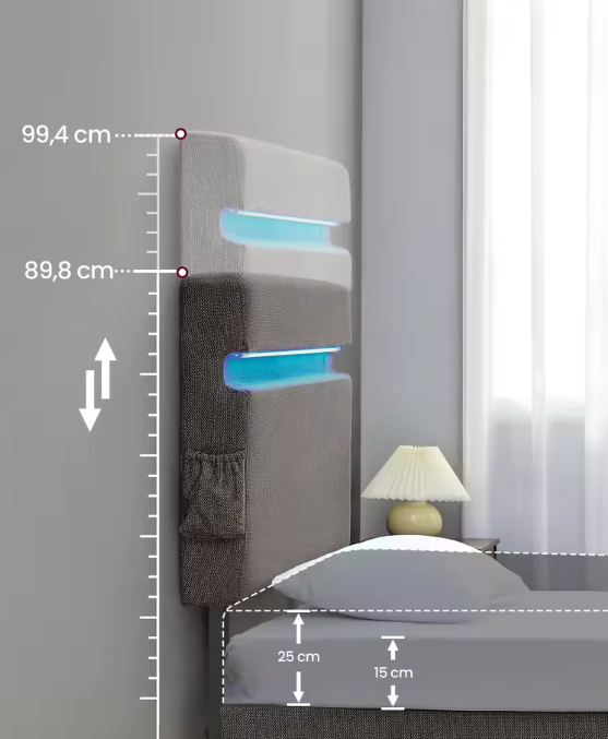Gestoffeerd Bed met LED-Verlichting, USB en Type-C Oplaadpoorten